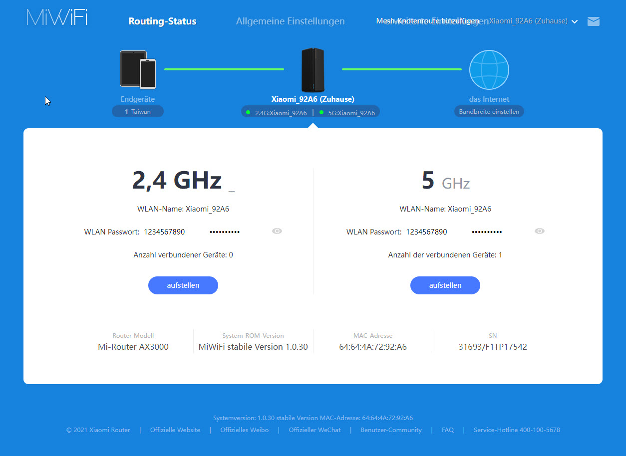 Routing Status AX3000 Deutsch