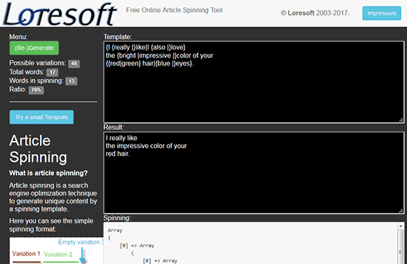 Free online Article Spinning Tool